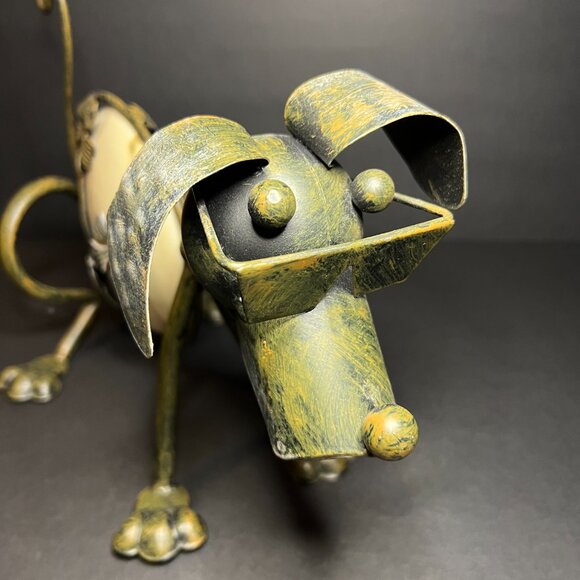 Unique Whimsical Metal Tin Floral Art Pottery Ceramic Dog Figure w/ Sunglasses - Picture 7 of 8